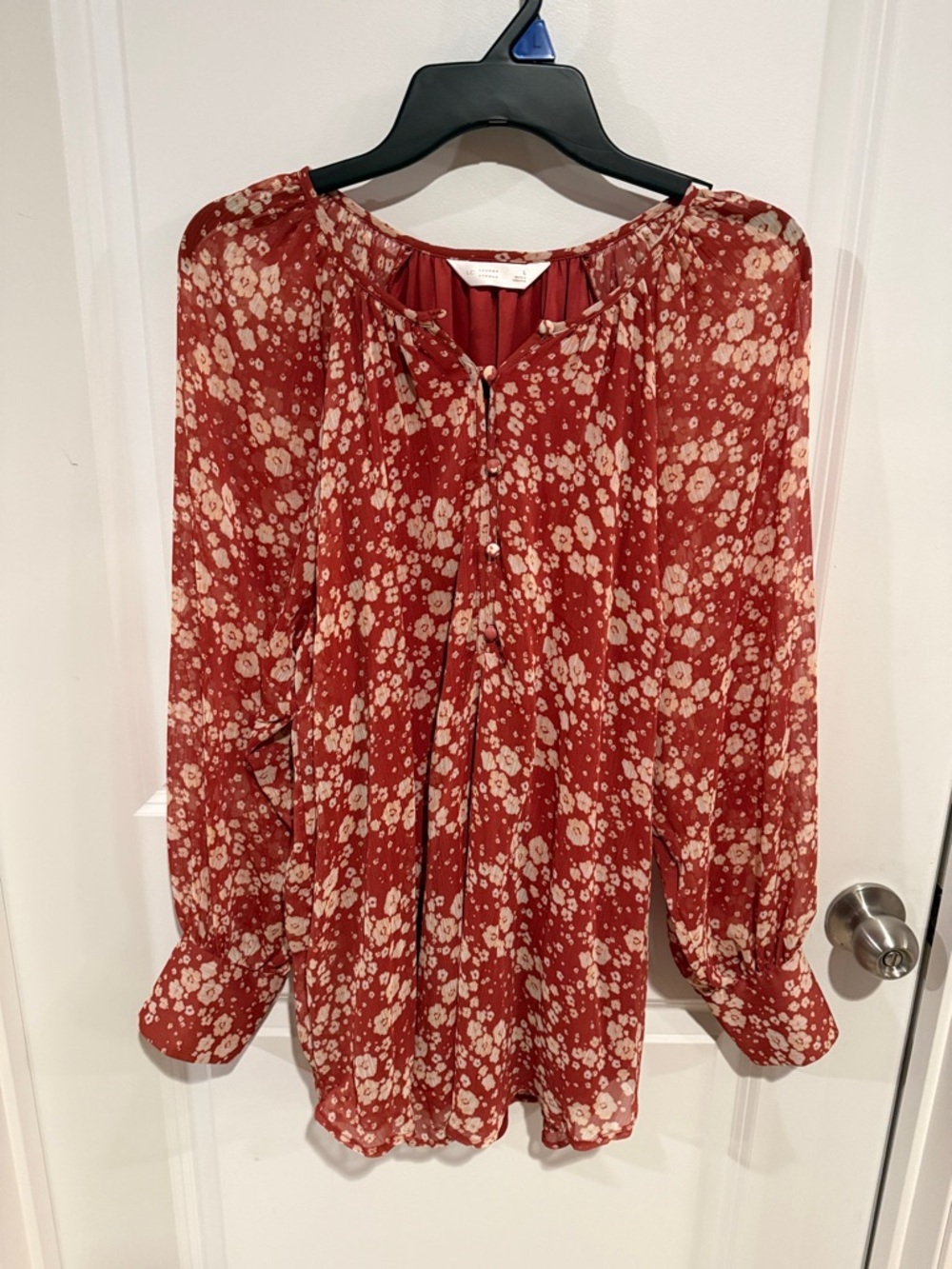 Woven Floral Long-Sleeve Peasant Top - Rust Floral-never worn